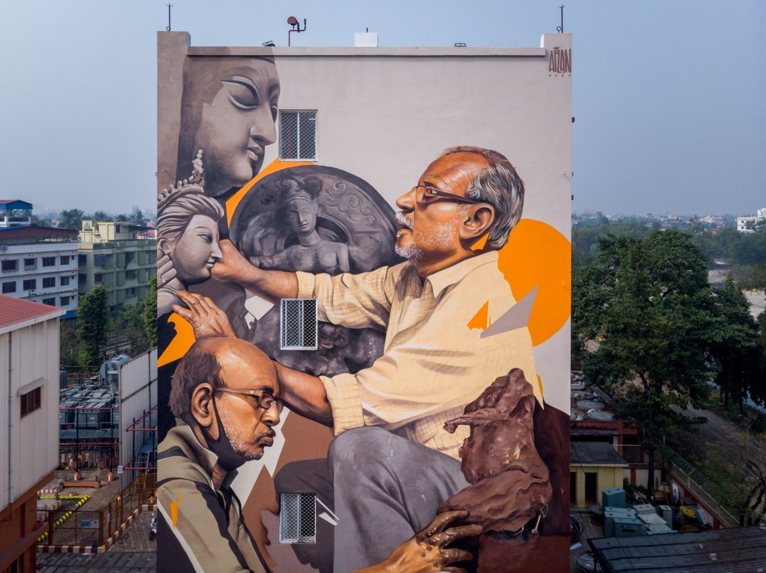 The Skill of Idol Making Celebrated on a Wall in Kolkata